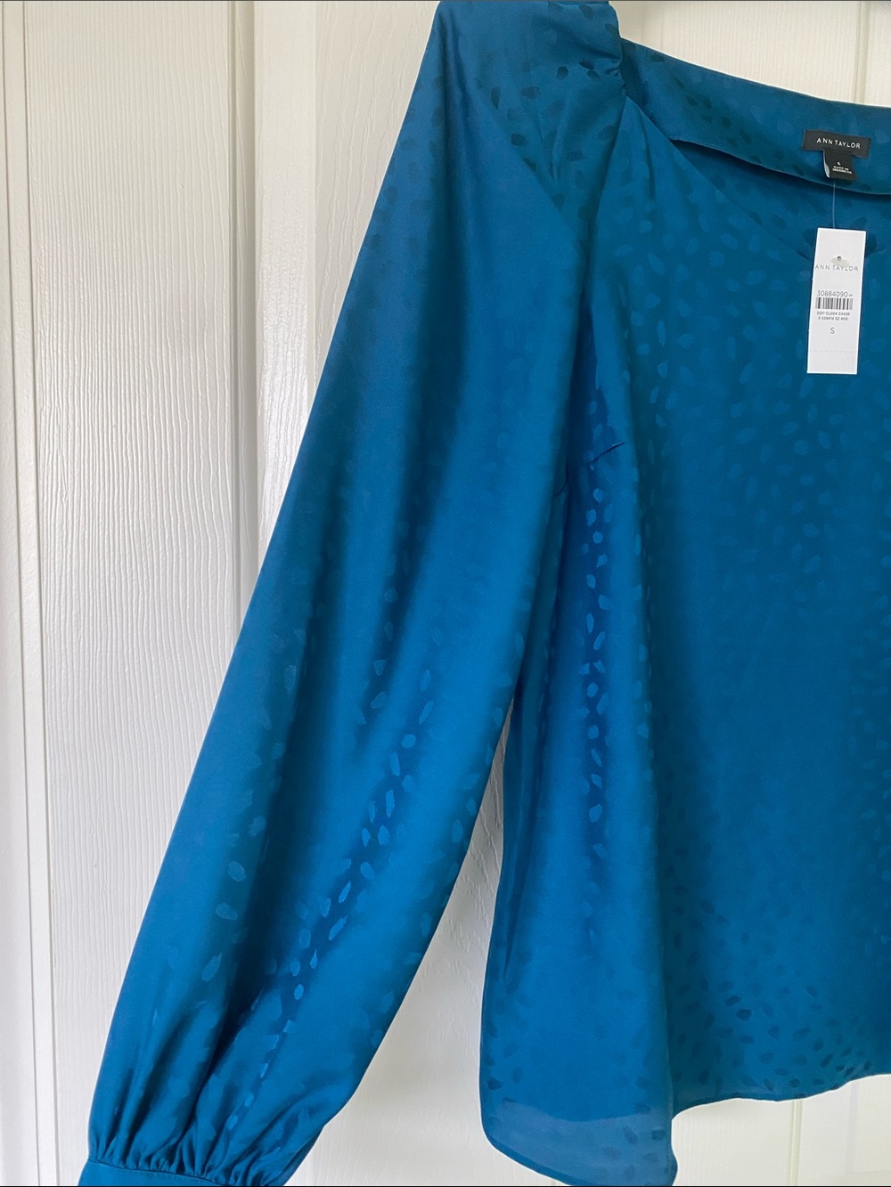 Ann Taylor Teal Satin Scoop Neck Blouse - Picture 4 of 7